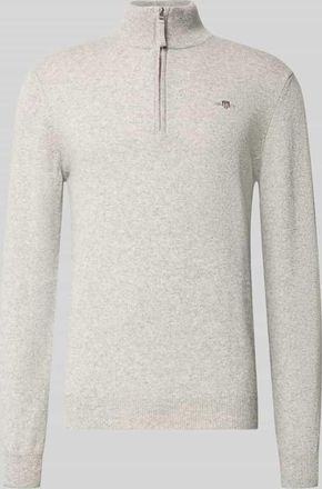 GANT Regular Fit Pullover mit Strick-Optik aus reiner Lammwolle in Mittelgrau Melange, Größe XXXL