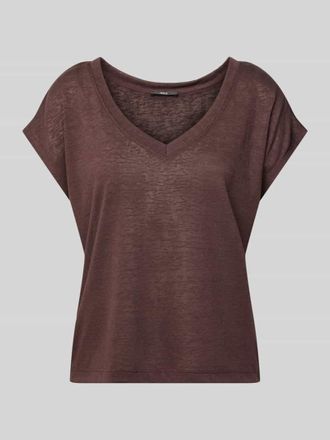 Zero T-Shirt aus Viskose-Mix mit V-Ausschnitt in Dunkelbraun, Gr&ouml;&szlig;e 34