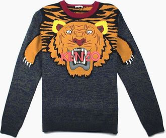Kenzo Mens Kenzo All Over Knitted Tiger Jumper Orange - Size: 42