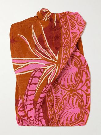 Johanna Ortiz Crop Top In Jacquard Drappeggiato Natural Harbor - Arancione