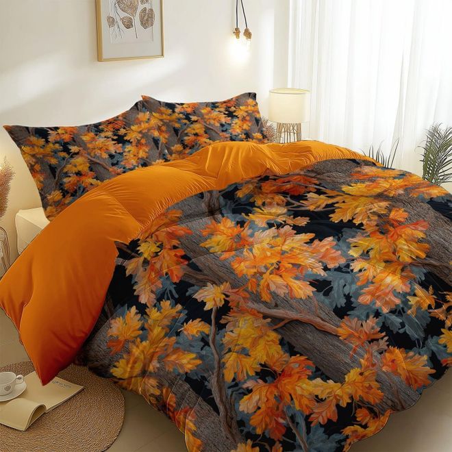 Generic Orange-Gelb Atmungsaktives Bettbezug Set mit Reißverschluss - Aquarell Botanische Eichenblätter bedruckter Mikrofaser Bettwäsche-Set, 135 x 200 cm pfl ab 24,87 €