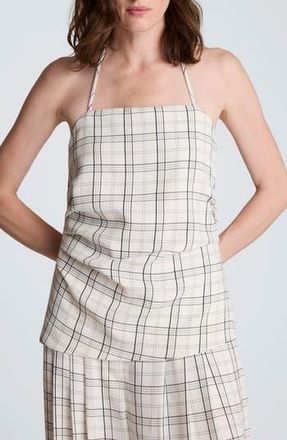 Kenneth Cole Windowpane Plaid Halter Neck Top in Feather White/Black at Nordstrom Rack, Size 10