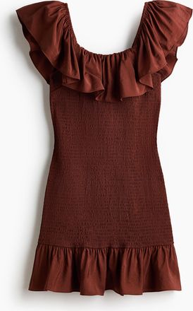 H&M Off-Shoulder-Kleid mit Volants - Rostbraun