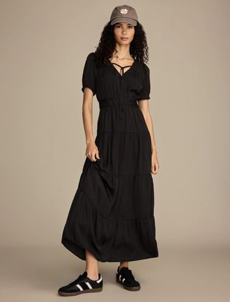 Lucky Brand Womens Crinkle Satin Midi Dress