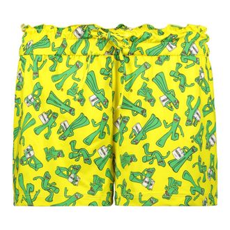Moschino Short Shorts, female, Yellow, Size: S Logo Print Silk Elastic Waist Shorts