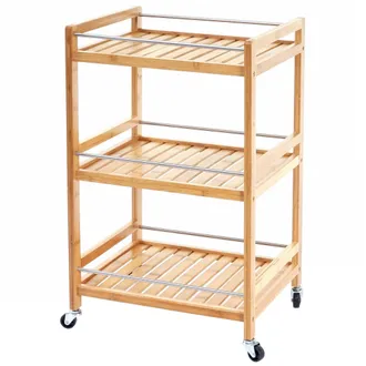 Hhg D&eacute;coshop26 - Carro De Servicio De Cocina Con Ruedas Carro De Barra Multiusos De Bamb&uacute; 76x46x38cm 040002438