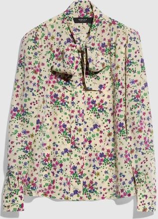 Gucci Printed Silk Shirt With Bow, White
