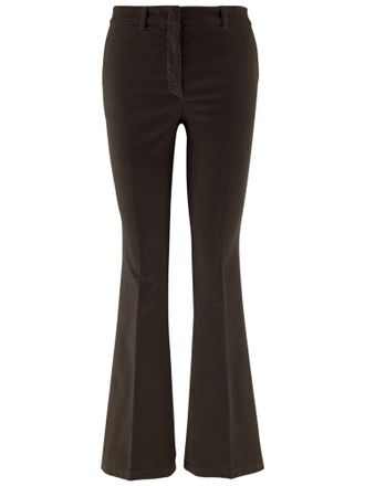 Ql2 Quelledue Flared Dark Brown Stretch Cotton Velvet Pants