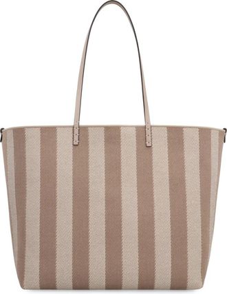 Fendi Tassen, Dames, Grijs, ONE Size, Katoen, Omkeerbare Tote tas met leren details