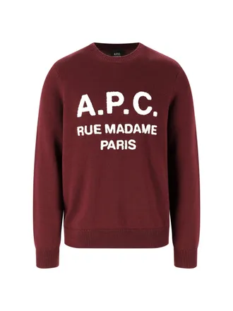 A.P.C. Burgundy Virgin Wool Crew Neck Sweater with Ribbed Finish