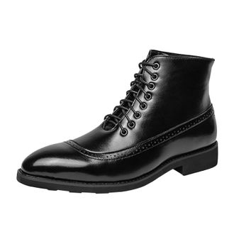 Generic Mens Leather Boots, Business Leisure Short Boots Fashion Work Leather Flat Bottom Boot High Top Formal Footwear Classic Lightweight Flat Bottom Footwe