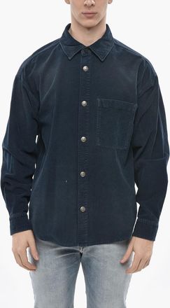 Palm Angels Overshirt in Velour a Coste CURVED LOGO con Taschino Palm Angels