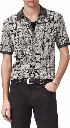 John Varvatos Ferrin Short Sleeve Cardigan in Black/White at Nordstrom, Size Xx-Large