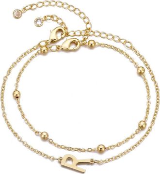 Adornia 2-Piece Initial Bead Chain Bracelet Set in Gold-R at Nordstrom Rack