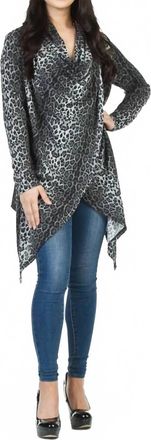 Papillon Leopard Print Crossover Drape Cardigan In Grey