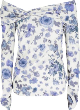 Isabel Marant Ivory Danka GB Asymmetrical Draped Printed Silk Top