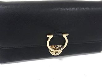 Ferragamo Black Leather Long Wallet (Tri-Fold) (Pre-Owned)