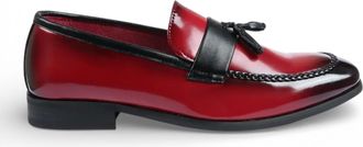 Infinity Leather Mens Red Tassel High-Gloss Patent Faux Leather Formal Loafers Shoes
