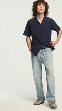 Lucky Brand Mens Seersucker Camp Collar Shirt