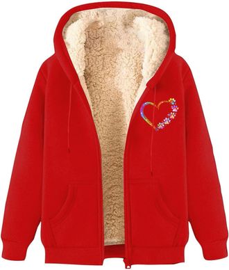 Generic Hoodies For Women Uk Jackets Trendy Casual Long Sleeve Crewneck Winter Warm Coat Fashion Print Sweatshirt Comfy Casual Ladies Oversized Fleece Lined T