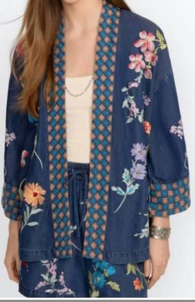 Johnny Was Evangeline Cropped Kimono In Denim