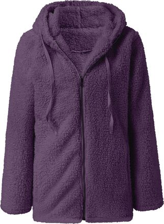 Generic Womens Fuzzy Sherpa Fleece Jacket Fall Fashion Zip Up Hooded Long Sleeve Jacket with Pockets Winter Lightweight Outwear