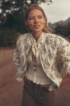 Maeve Smocked Button-Front Top