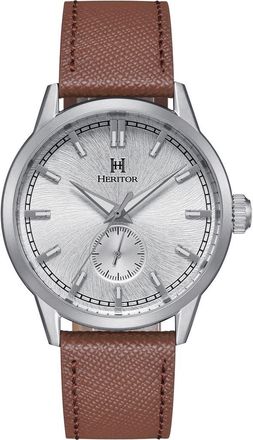 Heritor Argento Leather-Band Watch in White/silver/brown at Nordstrom