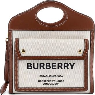 Burberry Logo Pocket Tote Canvas with Leather Mini crossbody bag - Bruin