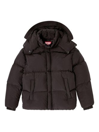 Diesel Quilted Black Puffer Jacket With Detachable Hood And Concealed Zipper