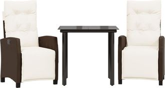 vidaXL Set Comedor De Jard&iacute;n 3 Piezas Y Cojines Rat&aacute;n Sint&eacute;tico Marr&oacute;n Vidaxl