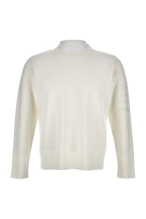 Thom Browne Crewneck Sweater With Textured Stripes And Tricolor Tab