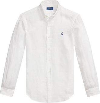 Ralph Lauren Linnen overhemd met geborduurd logo - Heren - Casual Overhemden - Wit - XL - Linnen - Overhemden