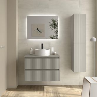 Cygnus Bath Mueble De Ba&ntilde;o Kira 80cm Gris Mate 2 Cajones Lavabo Sobre Encimera 1 Poza Porcelana