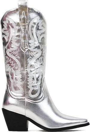 Billini Womens Danilo Chunky Heel Cowgirl Boots In Silver Metallic