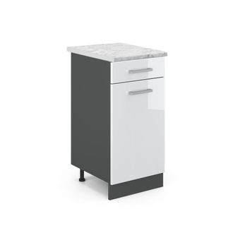 Vicco Mueble Bajo De Cocina R-line, Blanco Alto Brillo, 40 Cm Et M&aacute;rmol