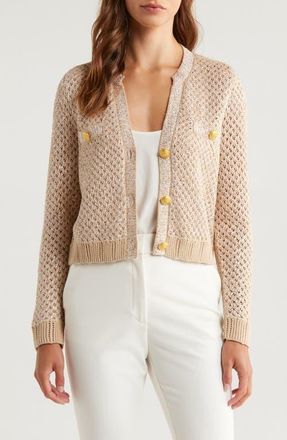L'agence Blanca Sequin Crop Cardigan in Natural Multi/Gold at Nordstrom, Size X-Large