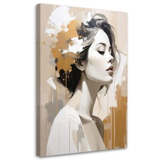 Feeby Cuadro En Lienzo Sutil Retrato Femenino En Beige Y Gris 70x100