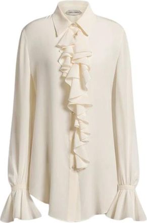 Alberta Ferretti Camicia in cr&ecirc;pe de chine con volant - - Blouses & Shirts - Donna - Beige - M
