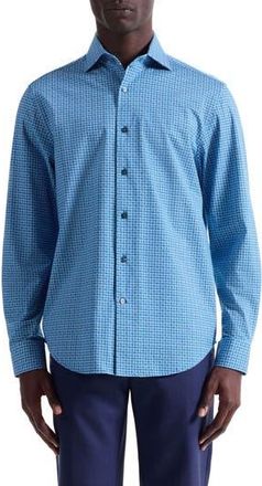 Bugatchi Devon OoohCotton Geo Print Button-Up Shirt in Azure at Nordstrom Rack, Size X-Large