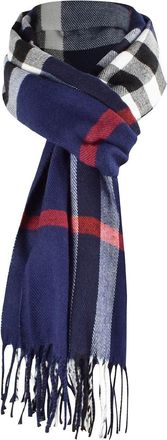 Heekpek Mens Scarves Winter Soft Warm Tassel Scarf for Women Men Cashmere Feel Stripe Plaid Tartan Scarf, Navy blue, One Size
