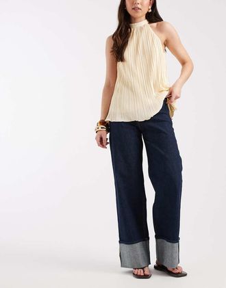 Lee Stella - Jeans a vita alta con fondo ampio e risvolto blu medio