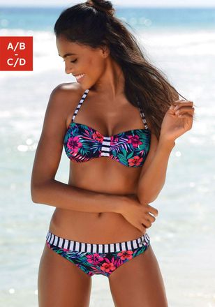 Venice Beach Bandeau-Bikini-Top VENICE BEACH Summer, Damen, Gr. 32, Cup A/B, blau (marine, bedruckt), Xtra Life LYCRA, bedruckt, gebl&uuml;mt, gemustert, gestreift, Bik