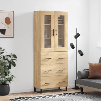 vidaXL Aparador Alto Madera Contrachapada Color Roble 69,5x34x180 Cm Vidaxl