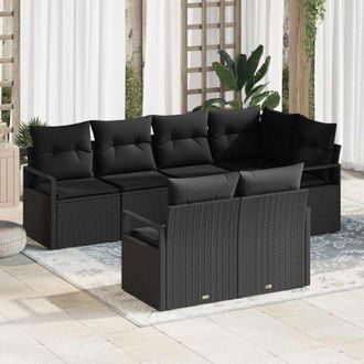 vidaXL Vidaxl - Conjunto De Sof&aacute; De Jard&iacute;n Con Coj&iacute;n 7 Pcs Negro