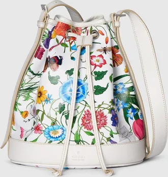 Gucci Venice Small Bucket Bag, White, Fabric