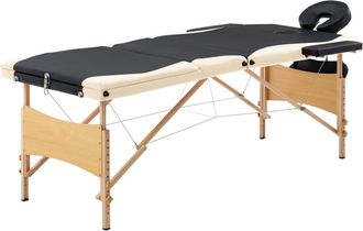vidaXL Vidaxl Camilla De Masaje Plegable 3 Zonas Madera Negro Y Beige