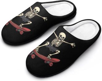 Generic Skateboard Skeleton Womens Slippers Warm House Slippers Indoor House Shoes with Anti-Skid Rubber Sole