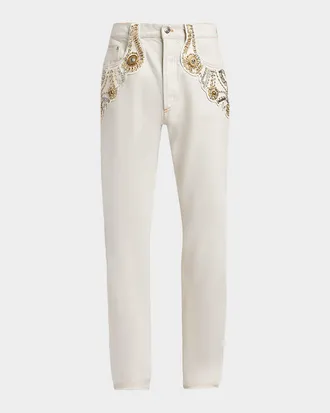 Versace Men & apos;s Crystal-Embroidered Straight-Leg Denim Jeans
