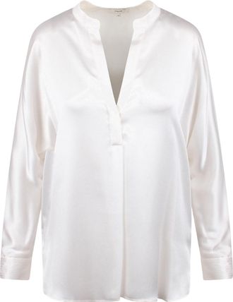 Vince Silk Shirt with V-Neck and Mandarin Collar